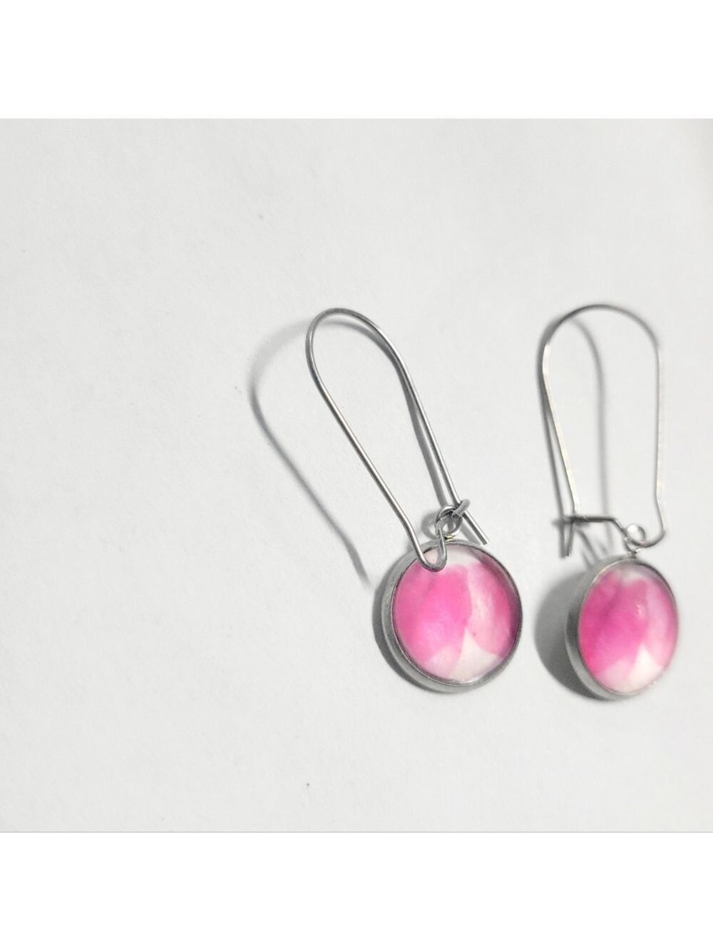 Hand Crafted Pink Watercolor Leaf Drop Earrings - Picture 3 of 6